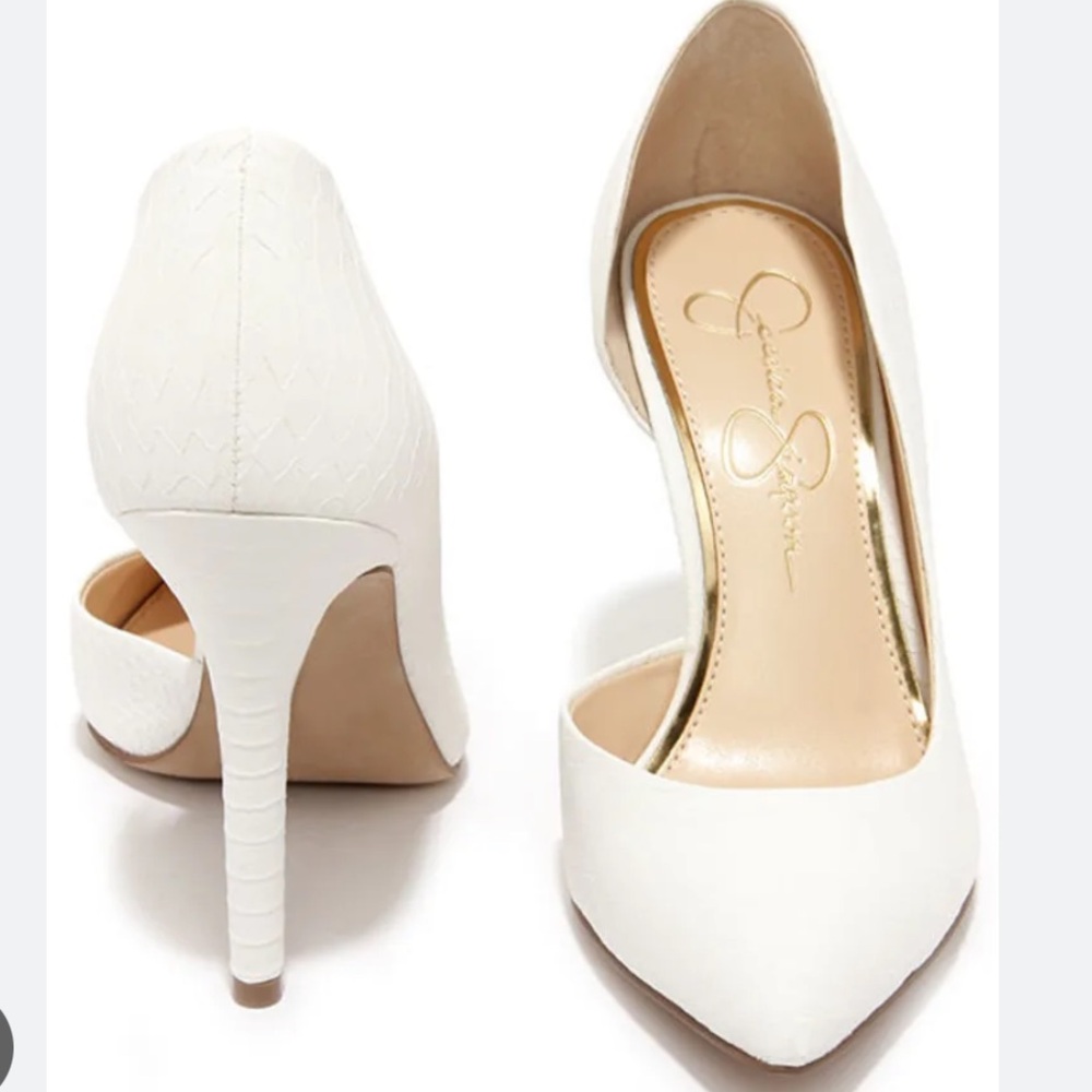 Jessica Simpson Textured White Pointed D'Orsay Stiletto Pumps 9